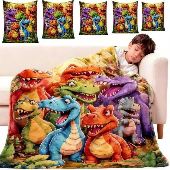 Upgraded Thickened 3D Dinosaur Blanket for Boys Girls, 4 Sizes Cute Smiling Dinosaurs HD Digital Print Flannel, Cartoon Dinosaur Throw Blanket, Soft/Warm/All Season Fleece Throw Blankets