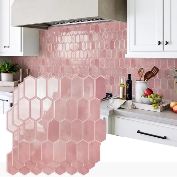 Upgraded Thicker Design Peel and Stick Backsplash , 10-Sheet  with  Grout Long Hexagon Self Adhesive Wall s Stick  Backsplash for Kitchen Bathroom RV Fireplace