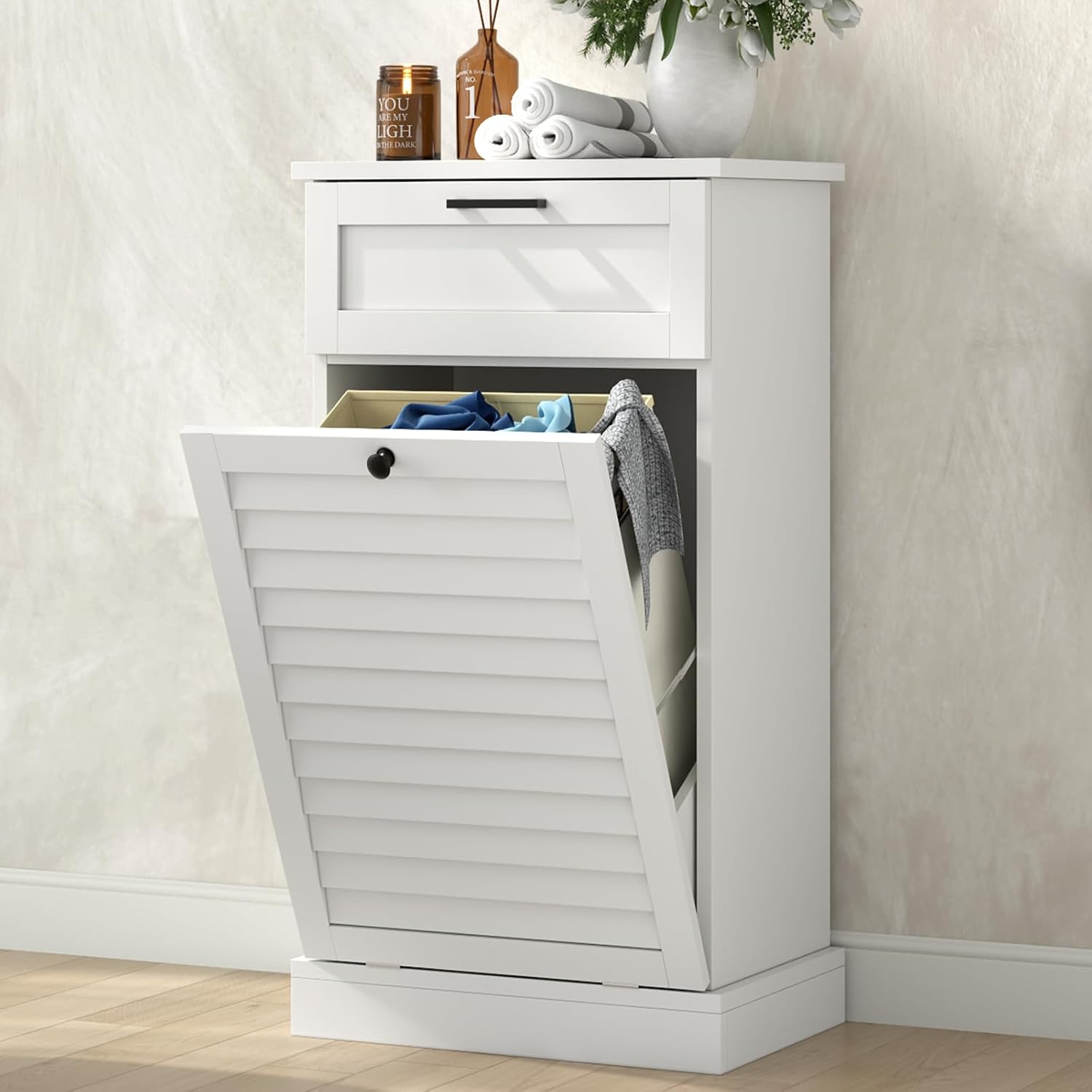Shutter Dustbin Upgraded Tilt Out Laundry Hamper Cabinet, 15 Gallon Trash Can Cabinet ...