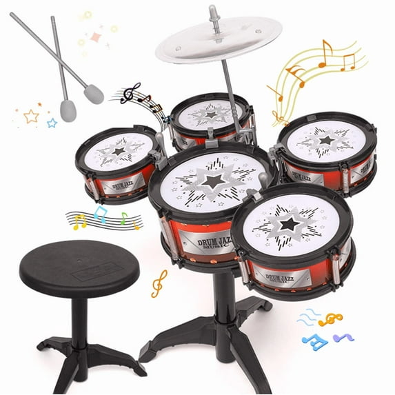 Upgraded Toddlers Drum Set for Kids Mini Stars Drum Musical Jazz Drum Kit for Kids Musical Instruments Toys Gifts for Age 3 4 5 6 7 8 Year Old Boys Girls Baby Children