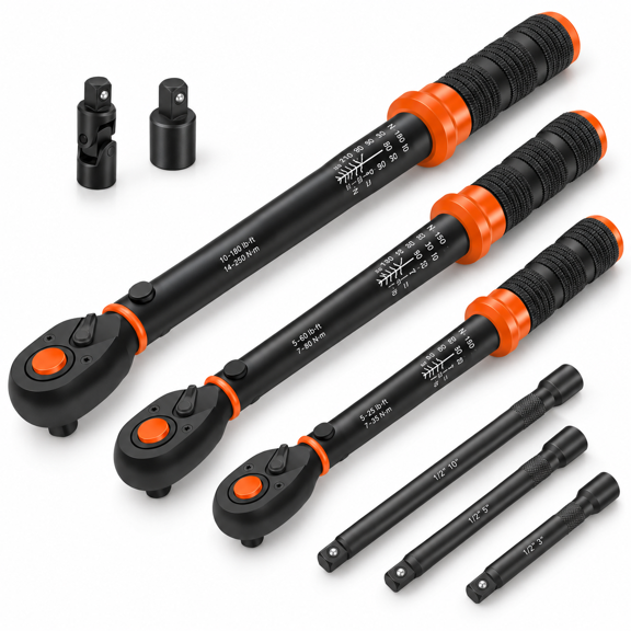 Upgraded Torque Wrench Set 8 1/4 3/8 1/2 Inch Drive Click 10-230in.lb 5-50ft.lb 10-180ft.lb 72-tooth Dual Scale 3% Accuracy 5 Ada
