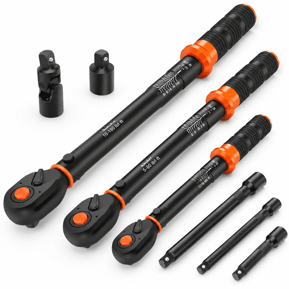 Upgraded Torque Wrench Set 8 1/4 3/8 1/2 Inch Drive Click 10-230in.lb 5-50ft.lb 10-180ft.lb 72-tooth Dual Scale ±3% Accuracy 5 Ada