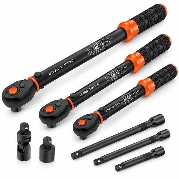 Upgraded Torque Wrench Set 8 1/4 3/8 1/2 Inch Drive Click 10-230in.lb 5-50ft.lb 10-180ft.lb 72-tooth Dual Scale ±3% Accuracy 5 Ada