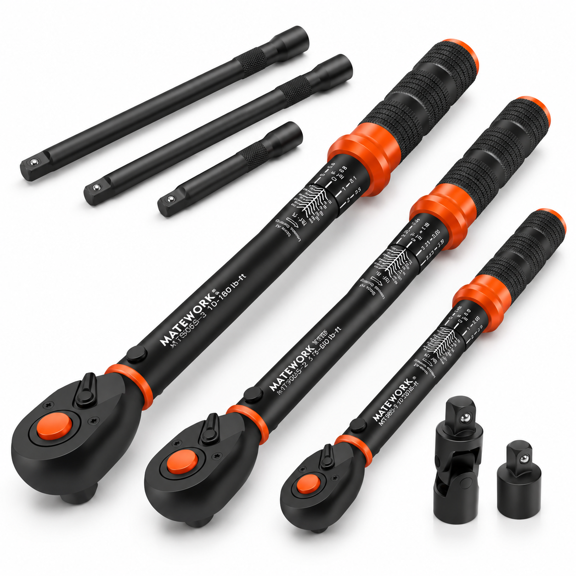Upgraded Torque Wrench Set 8 1/4 3/8 1/2 Inch Drive Click 10-230in.lb 5-50ft.lb 10-180ft.lb 72-tooth Dual Scale ±3% Accuracy 5 Ada