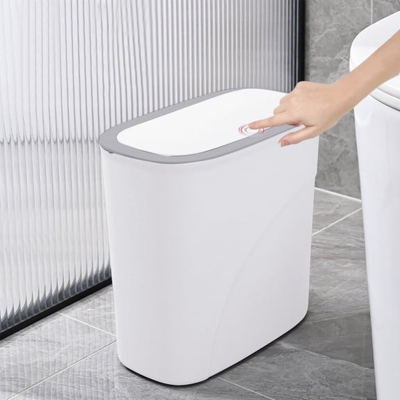 Upgraded Trash Can – Press-to-Open Flip Lid – White Home Storage and Organization