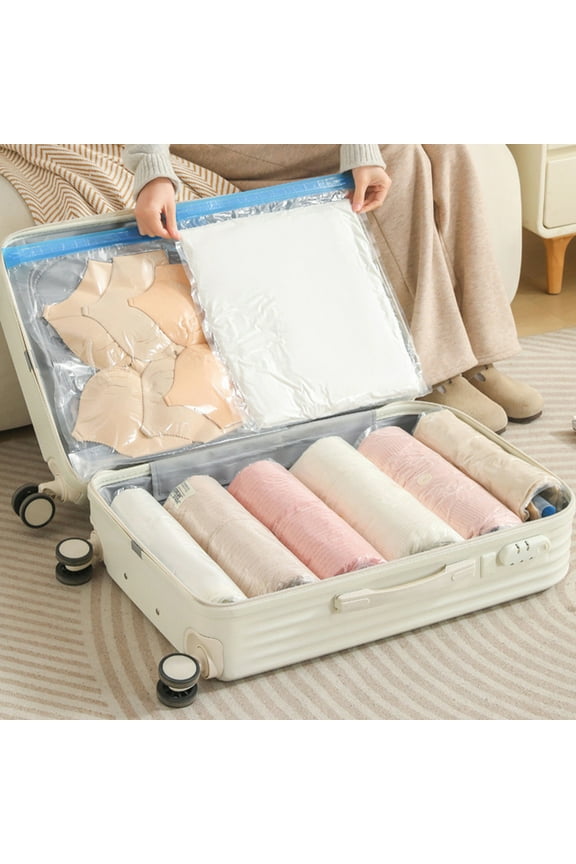 Upgraded Travel Compression Bags, Roll Up Space Saver Bags ,No Vacuum Needed Packing for Luggage, Suitcase, Backpack, Travel Essentials, Cream 11"X15" C