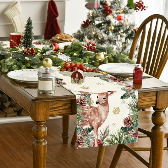 Upgraded Trees Snowflakes Christmas Table Runner Winter Christmas Holiday Kitchen And Dining Table Decoration Indoor And Outdoor Home Party Decoration 13 X 72 Inches O