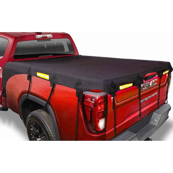 Upgraded Truck Bed Tarp Cover for Standard Bed (6.5' Box) Fit for Ford F150 GMC Silverado Ram, Waterproof Heavy Duty 600D Oxford Fabric, Pickup Truck Bed Cover with Bungee Webbings-Black