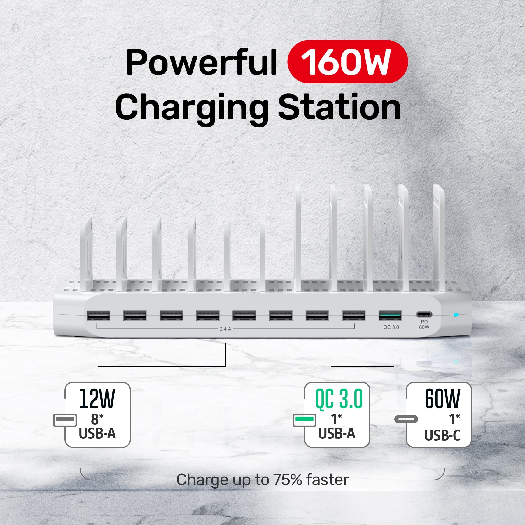 [Upgraded] UNITEK 160W 10 Port Phone Organizer and Charging Station for ...