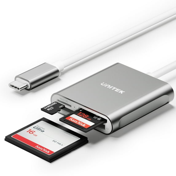 [Upgraded] UNITEK USB C SD Card Reader, Aluminum 3-Slot USB 3.0 Type-C Flash Memory Card Reader for USB C Device, Supports SanDisk Compact Flash Memory Card and Lexar Professional CompactFlash Card
