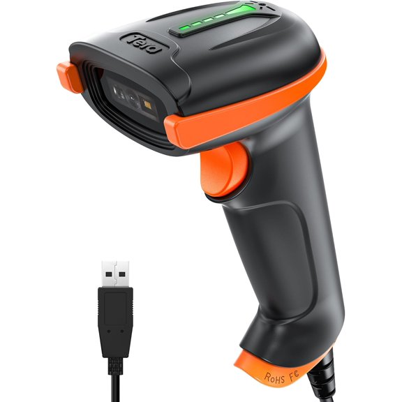 Upgraded USB 1D 2D QR Barcode Scanner Wired, Officially Certified Dustproof Shockproof Waterproof IP54 Ergonomic Handle Fast and Precise Scan for Windows Linux Plug and Play Model D5100Y