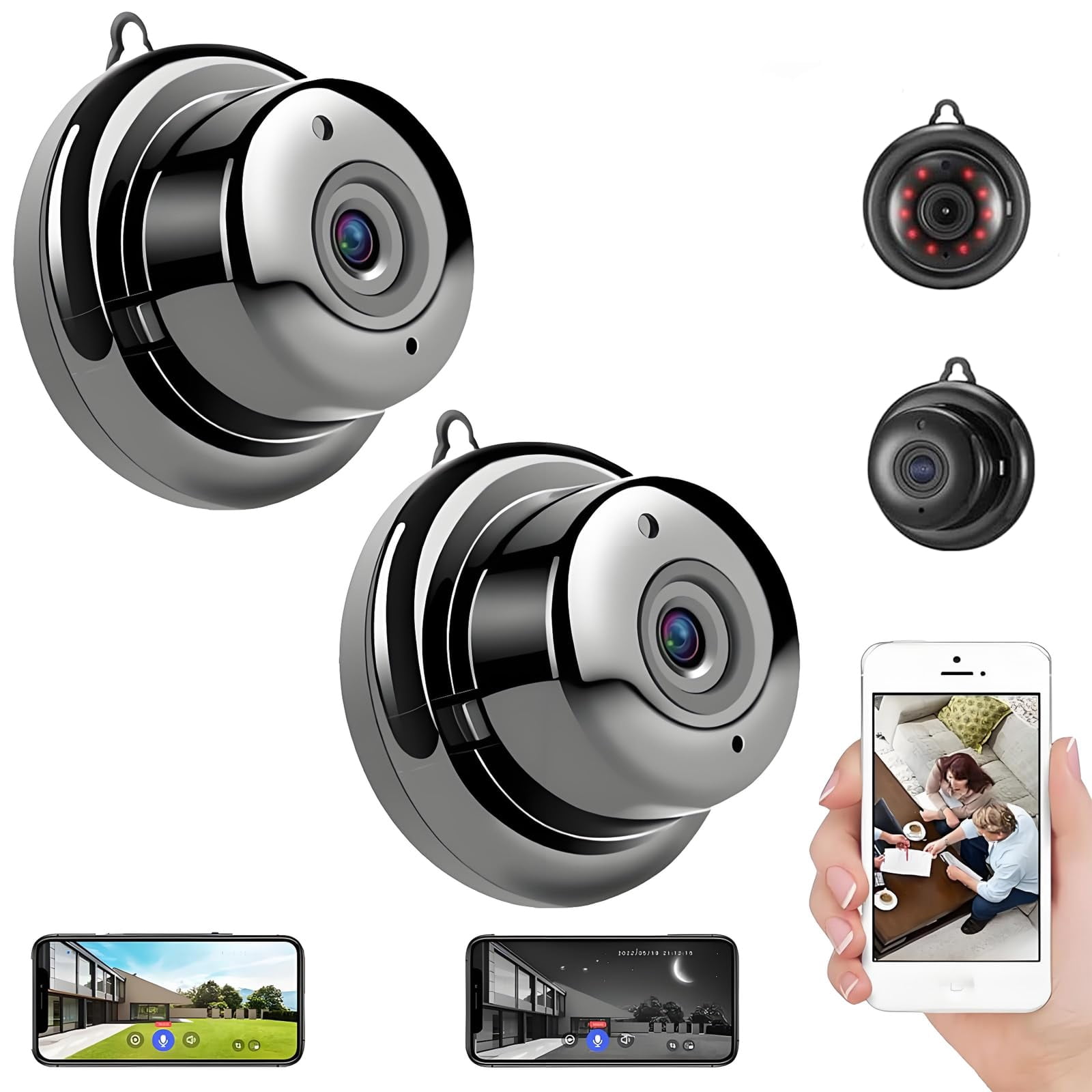 Upgraded Ultra-Invisible No-Plug Camera, 1080P WiFi Mini Hidden Camera with Two-Way Audio, 170° Wide Angle, Long Battery Life, No-Drill Wireless Indoor Security Camera for Pet, Home, Office
