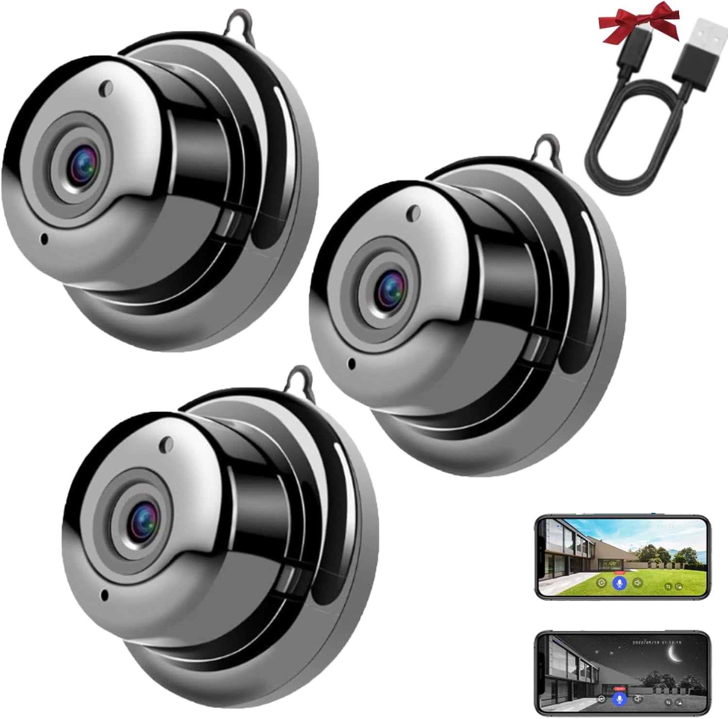 Upgraded Ultra-Invisible No-Plug Camera, Invisible Mini Camera Wireless, Mini Hidden Camera, Small Cameras Hidden Wireless, Wireless Indoor Security Camera for Pet/Nanny (3pcs)