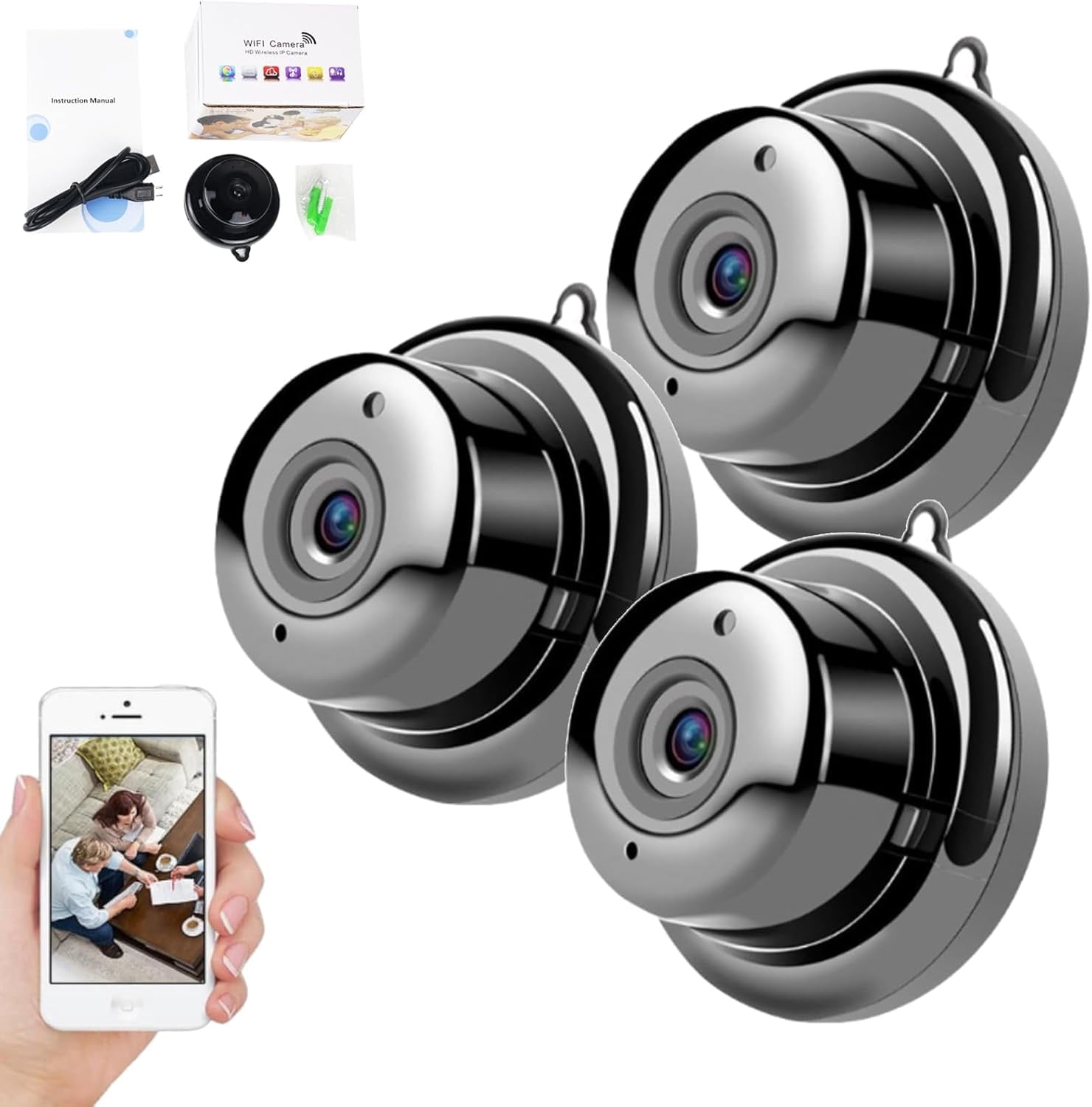 Upgraded Ultra-Invisible No-Plug Camera, Invisible Mini Spy Camera Wireless, Mini Hidden Camera, HD 1080p, Wireless Indoor Security Camera for Pet/Baby/Nanny (3pcs)