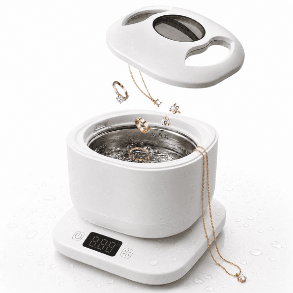 Ultrasonic Jewelry Cleaner Machine with UV Light, 180ML Detachable Tank, 5/8/10 Min Timer, 45kHz Jewelry Cleaner for Rings, Necklaces, Earrings, Eyeglasses & Watches