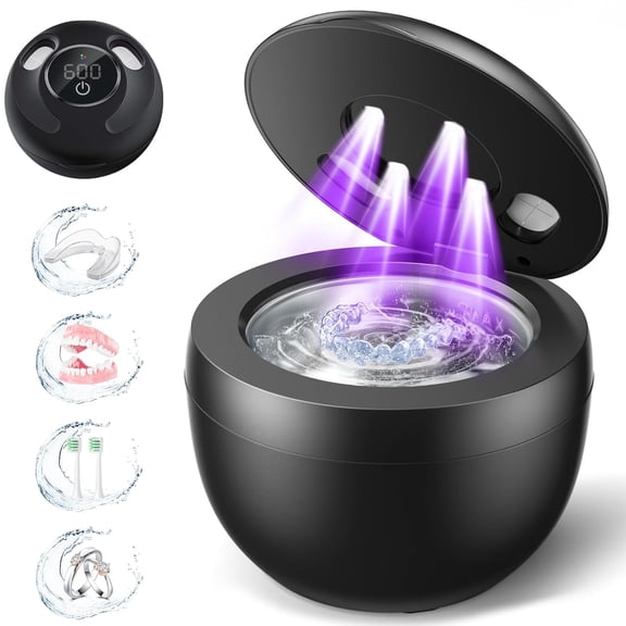 Upgraded Ultrasonic Retainer Cleaner Machine, Efficient 45kHz Vibration with UV Sanitizer, 200ML Dental Pod for Night Guards, Braces, Jewelry & More.