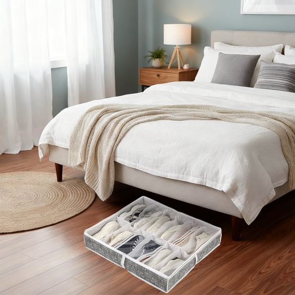 Upgraded Under Bed Shoe Organizer 5.1 Inches High Low-profile Fabric Shoe Box With Clear Lid Foldable Storage Bag Holds 12 Shoes I