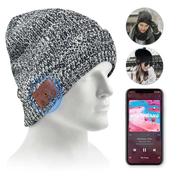 Upgraded Unisex Knit Bluetooth 5.0 Beanie Hat with Headphones, Unique Christmas Tech Gifts for Men/Dad/Women/Mom/Teen Boys/Girls, Built-in Stereo Speakers