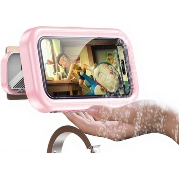 Upgraded Universal Shower Phone Holder - 360 Rotatable & Extendable Waterproof Phone Case Mount with Suction Cup & Adhesive, Anti-Fog Clear Cover for iPhone, Most Phones Up to 7 Inch (Pink)