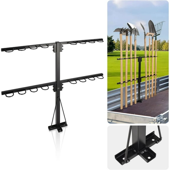 Upgraded Utility Trailer Accessories Trailer Tool Rack with 8 Tool Holes, Heavy-Duty Landscape Accessories Reinforced Base Shovel Holder Handle Tool Rack for Truck