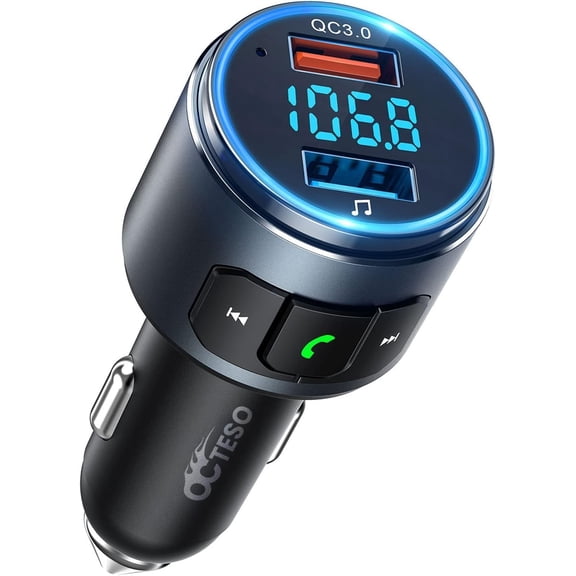 Upgraded V5.3 FM Bluetooth Transmitter, Car Adapter QC3.0 & LED Backlit Wireless Radio Music Player/Car Kit, Siri Google Assistant