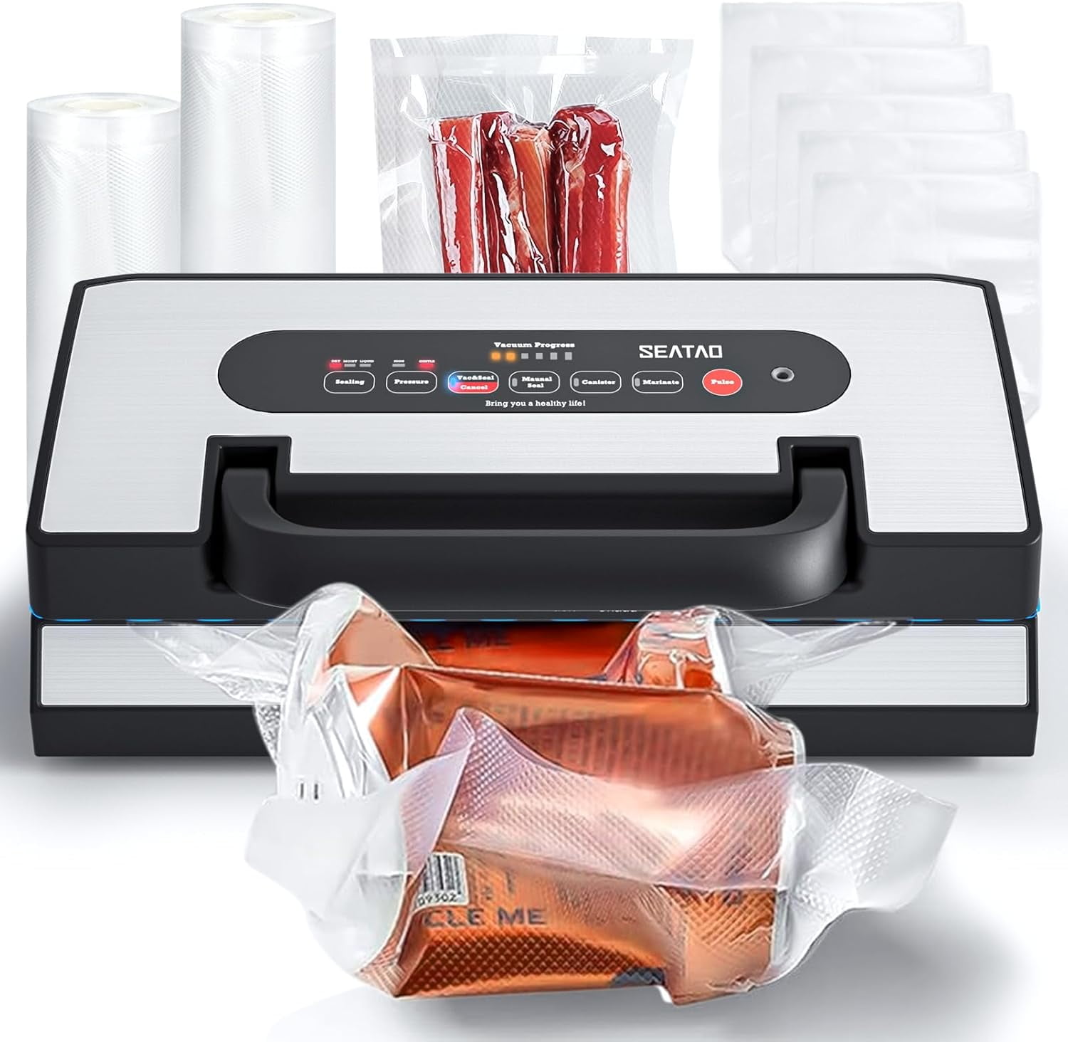 Upgraded Vacuum Sealer for Liquids, 90Kpa Vacuum Sealer Machine for Dry/Moist/Liquid Food, Easy