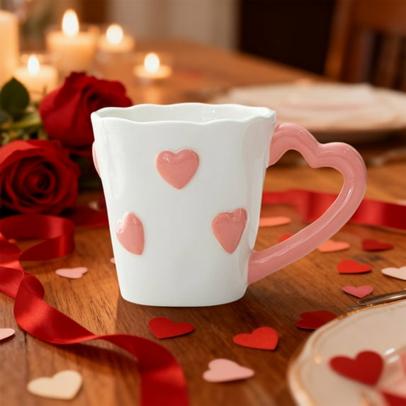 Upgraded Valentine Heart Ceramic Mug Cute Coffee Cup Pink Valentine's Day Gifts