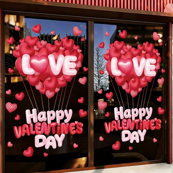 Upgraded Valentines Day Decorative Stickers Sweet Gift Box Window Stickers For Shopping Mall Display Windows Q