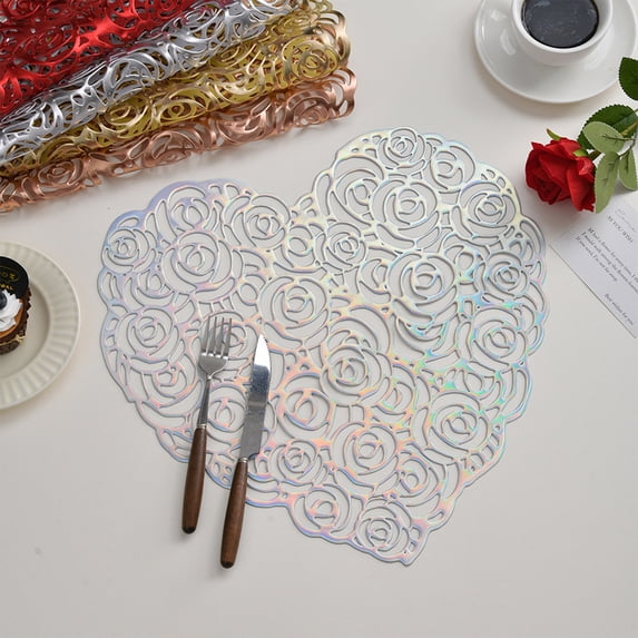 Upgraded Valentines's Day Heart Shape Pvc Table Mat Round Waterproof And Avoid Scalding Western Style Table Mat Decoration J