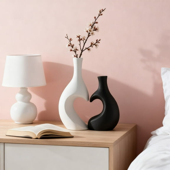 Upgraded Vase Set White Large + Black Small Plastic Vase Set C Valentine's Day Decorations