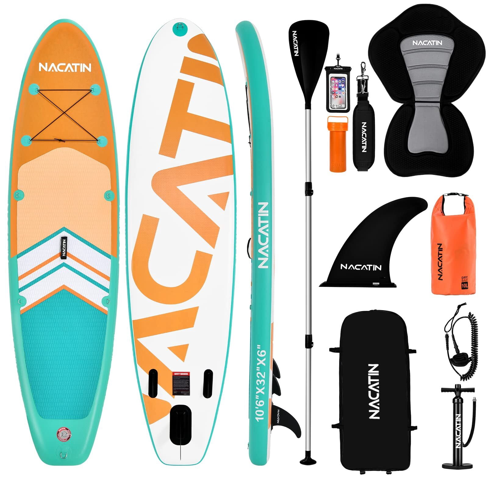 Upgraded Version 10'6" Inflatable Paddle Board Nacatin Stand-Up Paddleboard with Kayak Seat, Premium SUP Board Accessories Kit and Backpack