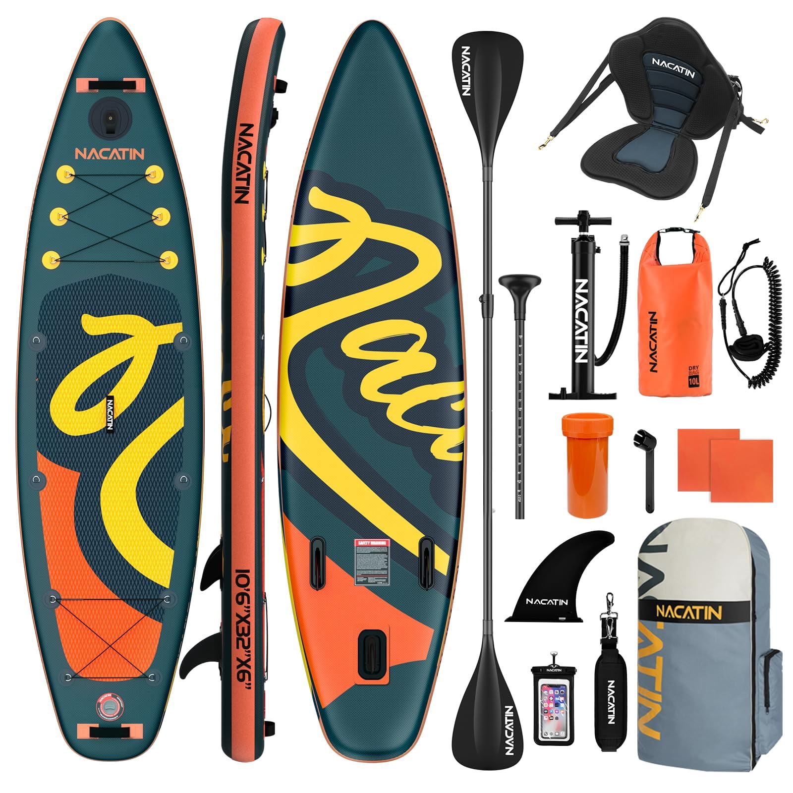 Upgraded Version 10'6" Inflatable Paddle Board Nacatin Stand-Up Paddleboard with Kayak Seat, Premium SUP Board Accessories Kit and Backpack