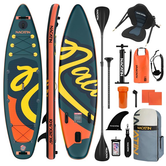 Upgraded Version 10'6" Inflatable Paddle Board Nacatin Stand-Up Paddleboard with Kayak Seat, Premium SUP Board Accessories Kit and Backpack