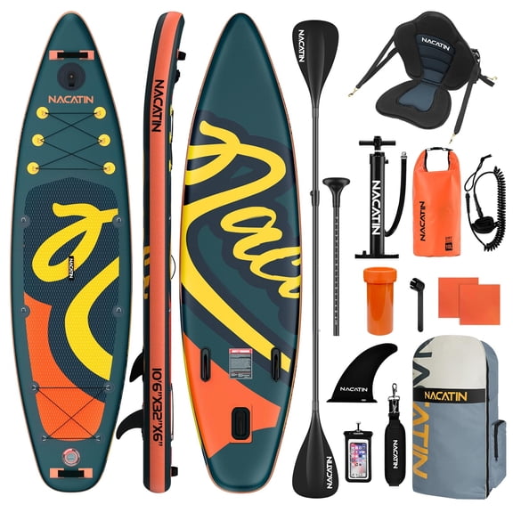 Upgraded Version 10'6" Inflatable Paddle Board Nacatin Stand-Up Paddleboard with Kayak Seat, Premium SUP Board Accessories Kit and Backpack