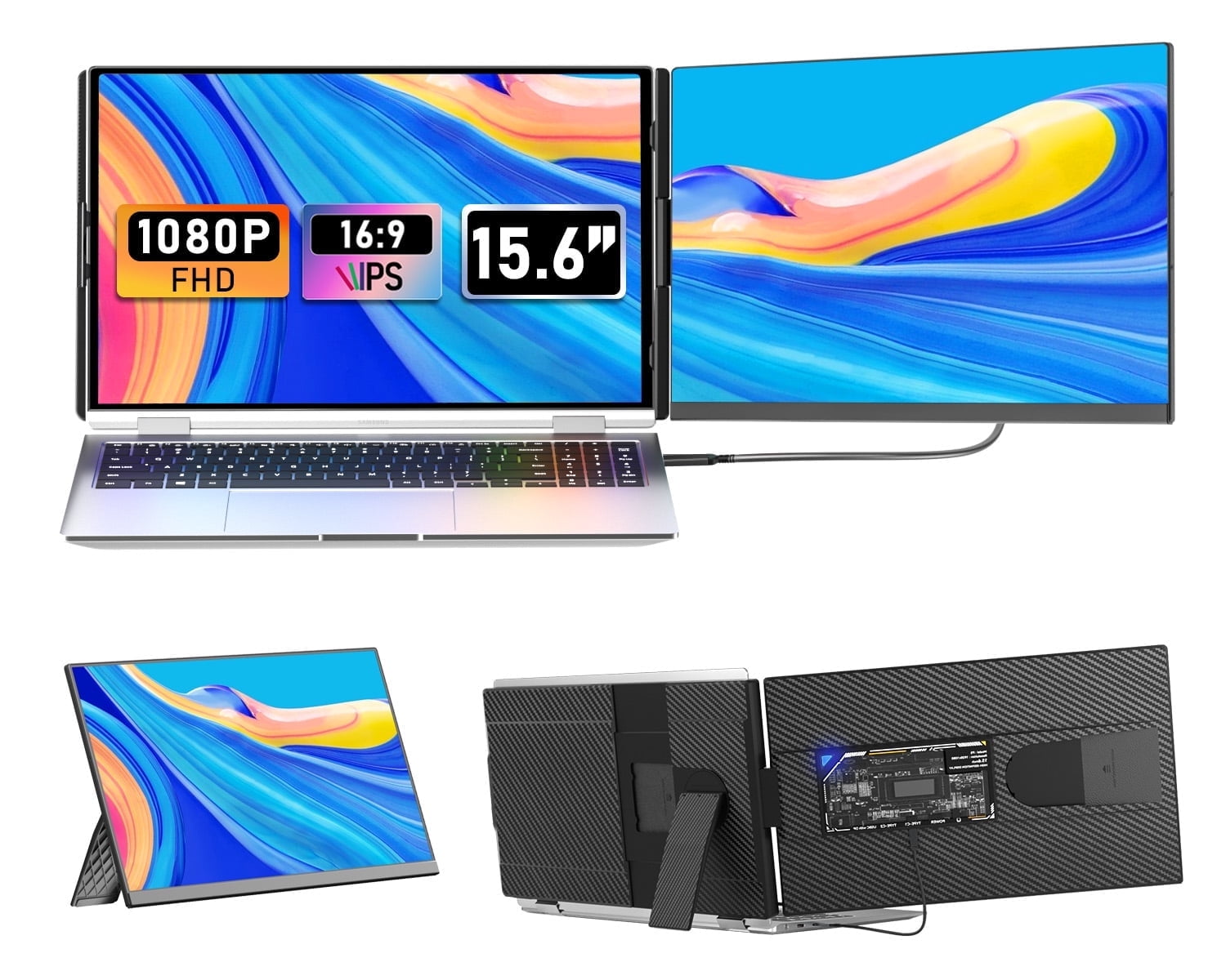 Upgraded Version 15.6" Laptop Screen Extender, FHD 1080P IPS Detachable Laptop Monitor Extender, Portable Monitor for Laptop 13-17.3" with Breath Light, Plug n Play for Windows/Mac/Android/Switch/PS5