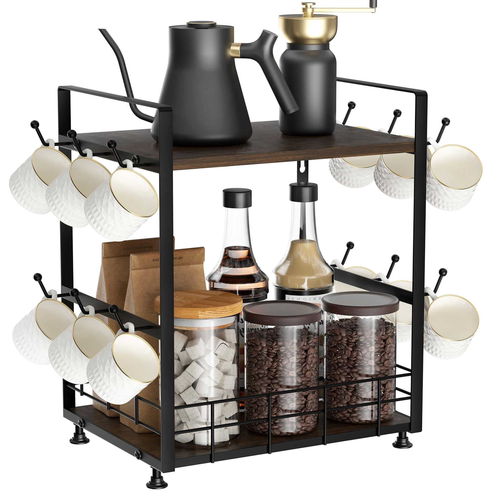 Upgraded Version 2 Tier Coffee Bar Organizer for Countertop, Adding ...