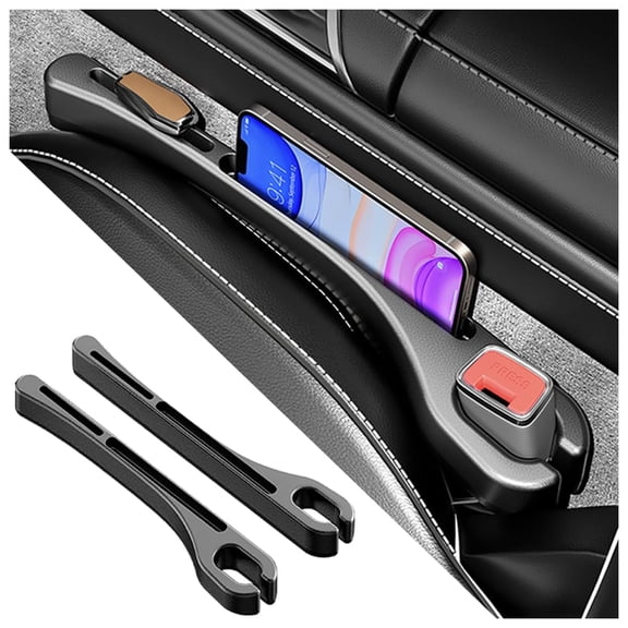 [Upgraded Version] 2PCS Car Seat Gap Filler Storage Rack with Mobile Phone Holder, Basic Auto Parts Car Side Seat Gap Filler to Prevent Falling (Black)