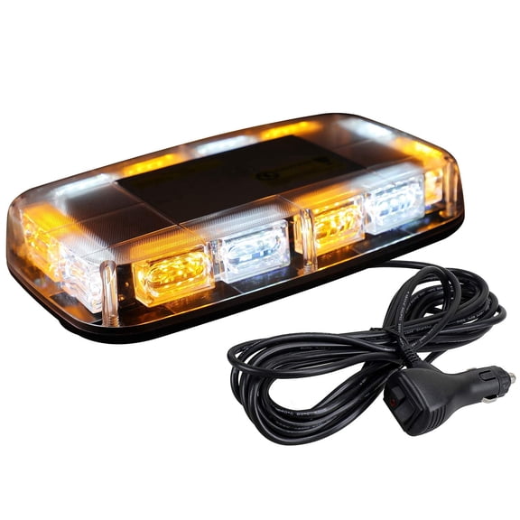 Upgraded Version 5 48 LED Roof Mini Strobe Light Bar, High Visibility Emergency Warning Lamp with Base, 12-24V Voltage Compatible, Amber & White Dual Color, Fits Snow Plows, Trucks and Const