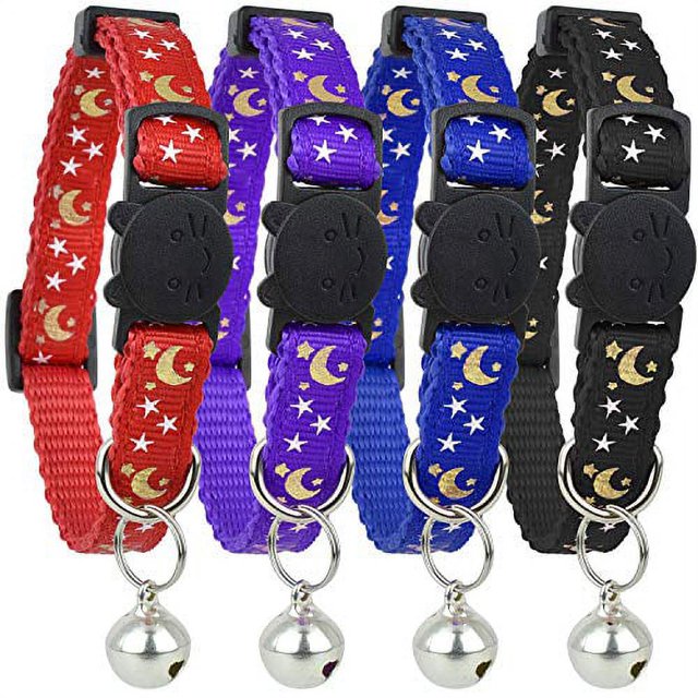 Upgraded Version Cat Collar Stars and Moon, 4Pack, Reflective with