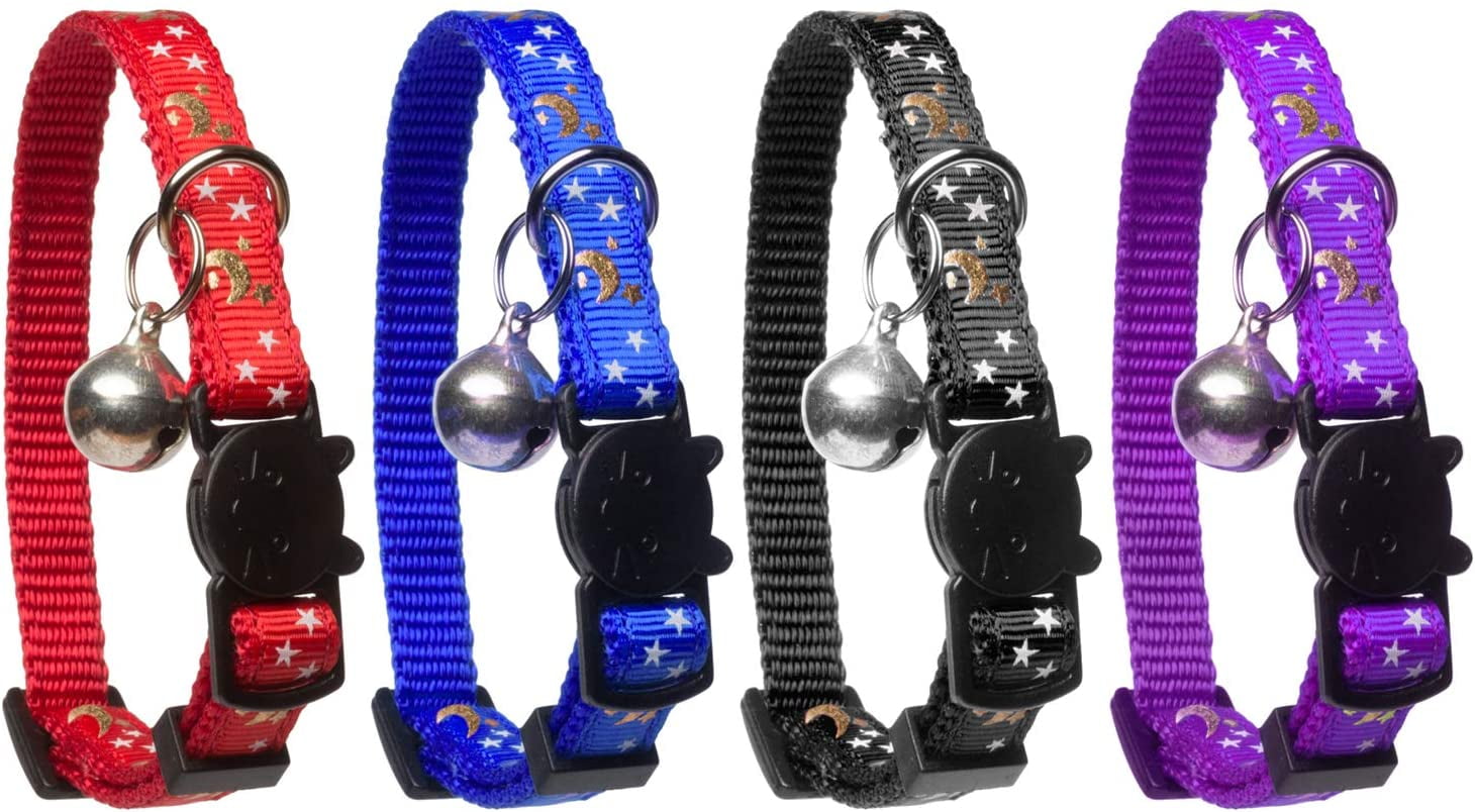 Upgraded Version Cat Collar Stars and Moon, 4Pack, Reflective with