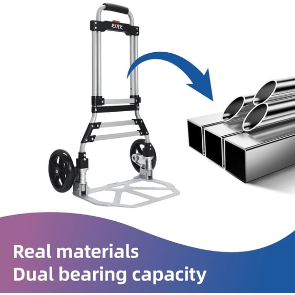 Upgraded Version Folding Hand Truck and Dolly 220lb Capacity, Telescoping Handle, Heavy-Duty Luggage Trolley Cart Lightweight, Hand Cart and Dolly Ideal for Home, Auto, Office,Travel Use