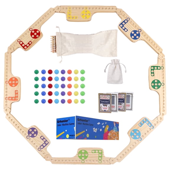 Grhonior Marbles and Jokers Board Game Upgraded Version Interlocking ,Wood,Adult Multiplayer Portable, 2-8 Player, 1 pack