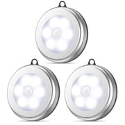[Upgraded Version] Motion Sensor Light, with Hanging rope Battery-Powered LED Night Light, Stick-Anywhere Closet Light Stair Lights, Wall Lights for Hallway, Bedroom, Kitchen, White - Pack of 3