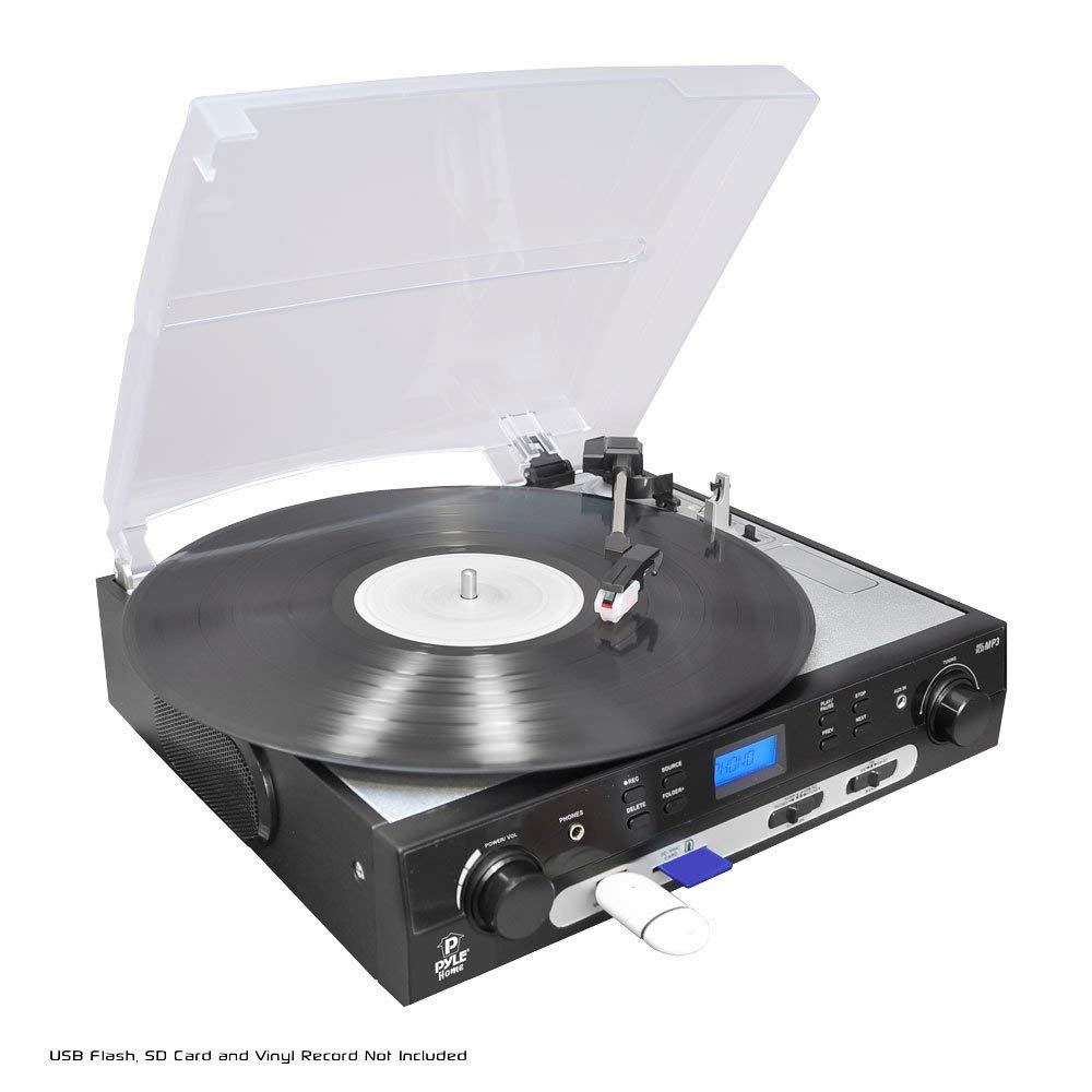 Upgraded Version Pyle Vintage Record Player, Classic Vinyl Player, Retro Turntable, MP3 Vinyl, Music Editing Software Included, Ceramic Cartridge, FM Tuner, MP3 Converter, 3 Speed - 33, 45, 78 - image 1 of 7