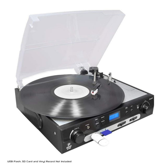 Upgraded Version Pyle Vintage Record Player, Classic Vinyl Player, Retro Turntable, MP3 Vinyl, Music Editing Software Included, Ceramic Cartridge, FM Tuner, MP3 Converter, 3 Speed - 33, 45, 78