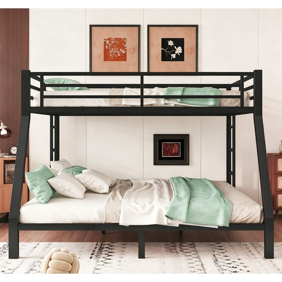 Upgraded Version Thickened Metal Queen Over King Bunk Bed, Stronger Heavy Duty Steel Bunk Beds with Ladder and Guard Rail, Easy Assembly