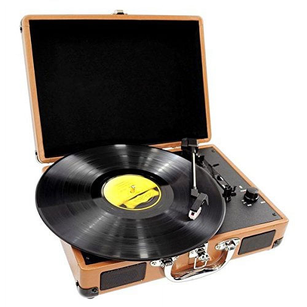 Upgraded Version Vintage Record Player - Classic Vinyl Player, Turntable, Rechargeable Batteries, MP3 Vinyl, Music Editing Software Included, USB-to-PC Connection, 3 Speed - Pyle PVTT2UWD (Wood) - image 1 of 2