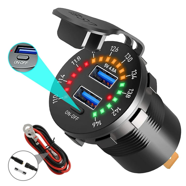 12V Dual USB 4.8A Fast Car Charger Socket Power Outlet W/ LED