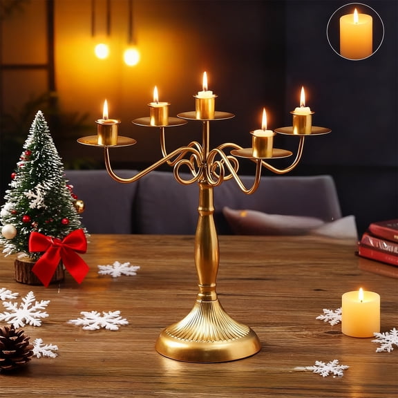 Upgraded Vintage 5 Arm Iron Candelabra Candlestick For Dining Table Candlelight Dinner Centerpiece Decoration Prop For Home Decor V