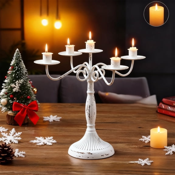 Upgraded Vintage 5 Arm Iron Candelabra Candlestick For Dining Table Candlelight Dinner Centerpiece Decoration Prop For Home Decor W